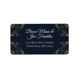Hochzeit von Navy Blue Black Rose Adressaufkleber