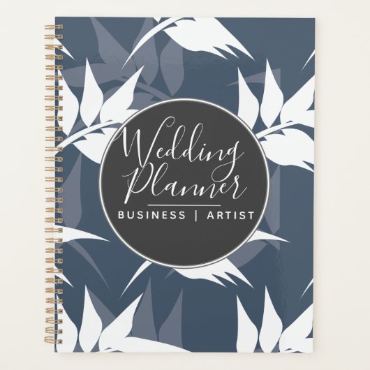 Hochzeit von Navy Blue Blätter Floral Silohuette Planer (Vorderseite)