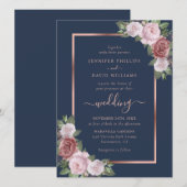 Hochzeit von Navy Blue Blush and Rose Gold Einladung (Vorne/Hinten)