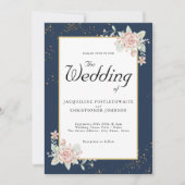 Hochzeit von Navy Blue Blush Pink Einladung (Vorderseite)