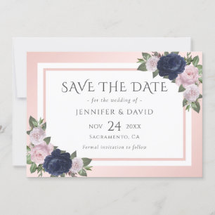 Hochzeit von Navy Blue Blush Pink Floral Save the Save The Date