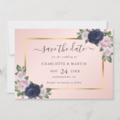 Hochzeit von Navy Blue Blush Pink Rose Gold Save The Date (Vorderseite)
