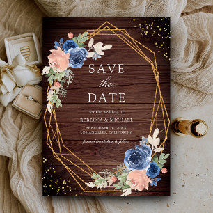Hochzeit von Navy Blue Blush Pink Roses Barn Wood Save The Date