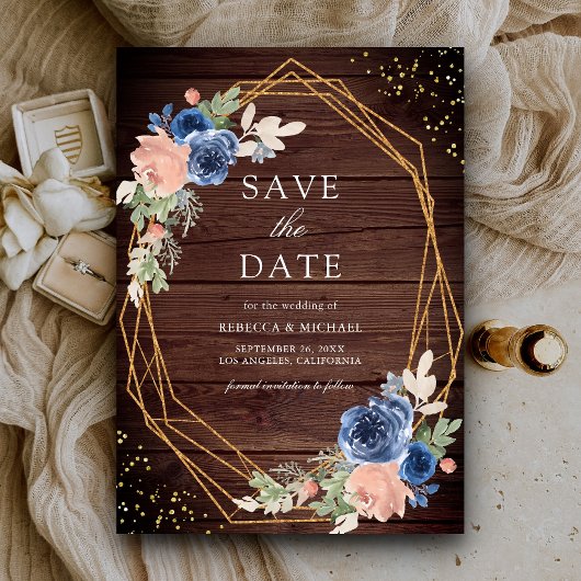 Hochzeit von Navy Blue Blush Pink Roses Barn Wood Save The Date