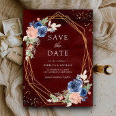 Hochzeit von Navy Blue Blush Pink Roses Burgundy Save The Date