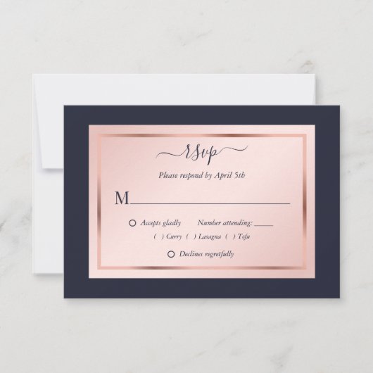 Hochzeit von Navy Blue Blush Rose RSVP Karte (Vorderseite)