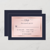 Hochzeit von Navy Blue Blush Rose RSVP Karte (Vorne/Hinten)
