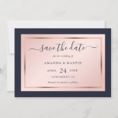 Hochzeit von Navy Blue Blush und Rose Gold Script Save The Date (Vorderseite)