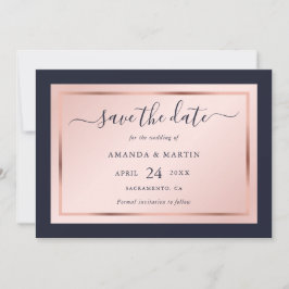 Hochzeit von Navy Blue Blush und Rose Gold Script Save The Date