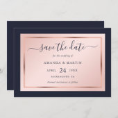 Hochzeit von Navy Blue Blush und Rose Gold Script Save The Date (Vorne/Hinten)