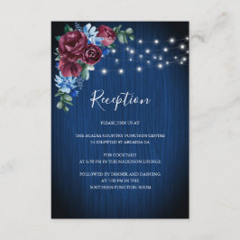 Hochzeit von Navy Blue Burgundy Floral String Ligh Begleitkarte