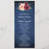 Hochzeit von Navy Blue Burgundy Floral String Ligh Programm (Vorderseite)