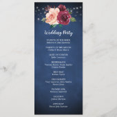 Hochzeit von Navy Blue Burgundy Floral String Ligh Programm (Rückseite)