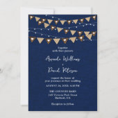 Hochzeit von Navy Blue Burlap Bunting String Light Einladung (Vorderseite)