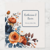 Hochzeit von Navy Blue Burnt Orange Floral Weinetikett (Einzelnes Label)