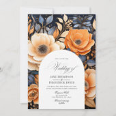 Hochzeit von Navy Blue, Burnt Orange und Champagne Einladung (Vorderseite)