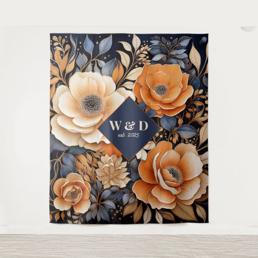 Hochzeit von Navy Blue, Burnt Orange und Champagne Wandteppich (Vorderseite)