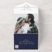 Hochzeit von Navy Blue Calligraphy All In One Einladung (Außenbereich)