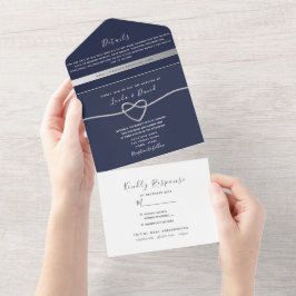 Hochzeit von Navy Blue Calligraphy All In One Einladung