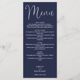 Hochzeit von Navy Blue Calligraphy Menükarte
