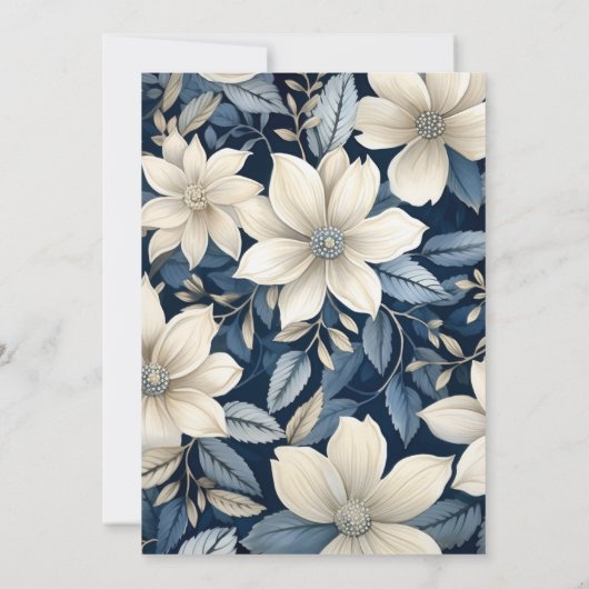 Hochzeit von Navy Blue, Cream und Silver Floral Einladung (Rückseite)