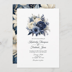 Hochzeit von Navy Blue, Cream und Silver Floral Einladung