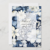 Hochzeit von Navy Blue, Cream und Silver Floral Einladung (Vorderseite)