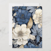 Hochzeit von Navy Blue, Cream und Silver Floral Einladung (Rückseite)