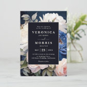 Hochzeit von Navy Blue & Dusty Blush Pink Floral Einladung (Stehend Vorderseite)