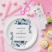 Hochzeit von Navy Blue EleganCountry Floral Pappteller (Party)