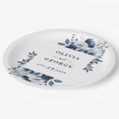 Hochzeit von Navy Blue EleganCountry Floral Pappteller (Schrägansicht)