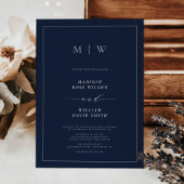Hochzeit von Navy Blue Elegant Border & Monogram Einladung
