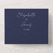 Hochzeit von Navy Blue Elegant Script QR Code All In One Einladung (Rückseite)