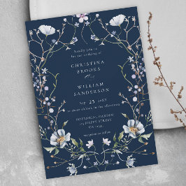 Hochzeit von Navy Blue Elegant Winter Wildblumen Einladung