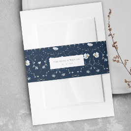 Hochzeit von Navy Blue Elegant Winter Wildblumen Einladungsbanderole