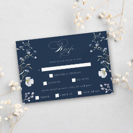 Hochzeit von Navy Blue Elegant Winter Wildblumen RSVP Karte