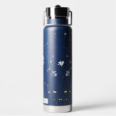 Hochzeit von Navy Blue Elegant Winter Wildblumen Trinkflasche (Hinten)