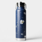Hochzeit von Navy Blue Elegant Winter Wildblumen Trinkflasche (Vorderseite)