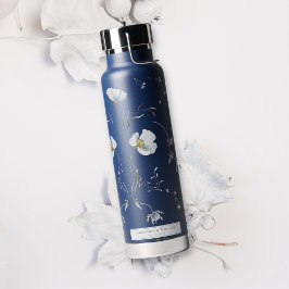Hochzeit von Navy Blue Elegant Winter Wildblumen Trinkflasche