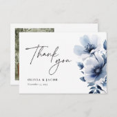 Hochzeit von Navy Blue Floral Dankeskarte (Vorne/Hinten)