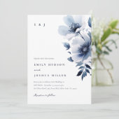 Hochzeit von Navy Blue Floral Einladung (Stehend Vorderseite)