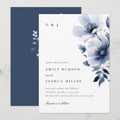 Hochzeit von Navy Blue Floral Einladung (Vorne/Hinten)