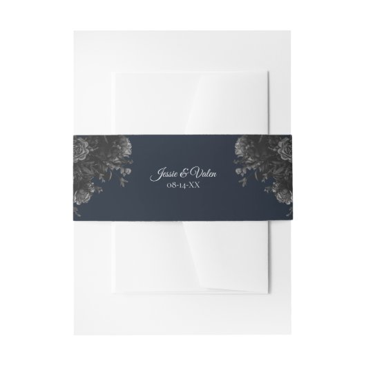 Hochzeit von Navy Blue Floral Einladungsbanderole (Vorderseite Beispiel)