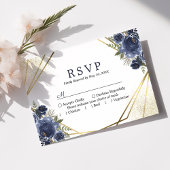 Hochzeit von Navy Blue Floral Gold RSVP Karte