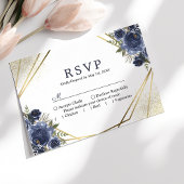 Hochzeit von Navy Blue Floral Gold RSVP Karte