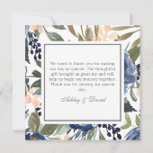 Hochzeit von Navy Blue Floral Pattern Dankeskarte (Rückseite)