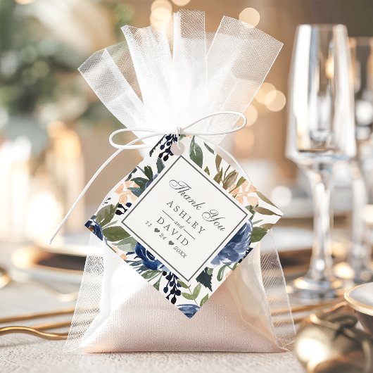 Hochzeit von Navy Blue Floral Pattern Geschenkanhänger