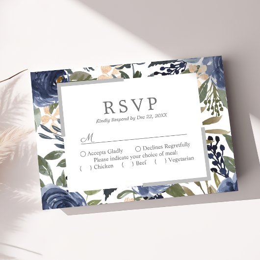 Hochzeit von Navy Blue Floral Pattern RSVP Karte