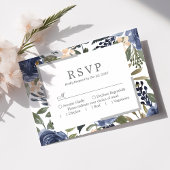 Hochzeit von Navy Blue Floral Pattern RSVP Karte