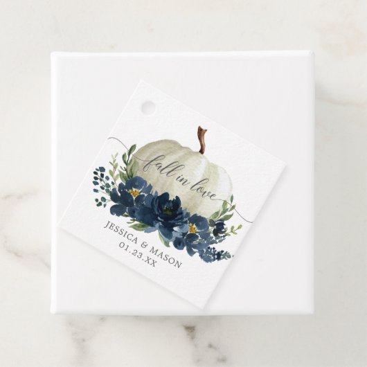 Hochzeit von Navy Blue Floral Pumpkin Geschenkanhänger (Beispiel)